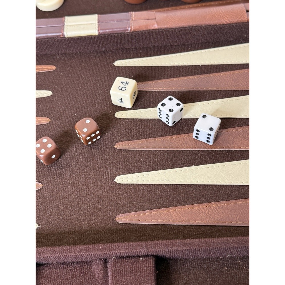 Vintage Backgammon GAME Brown Faux Leather Briefcase Racing Stripe COMPLETE GUC - Picture 12 of 16